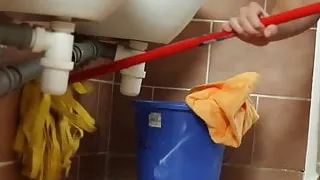 Dominant plumper sucks janitors dick