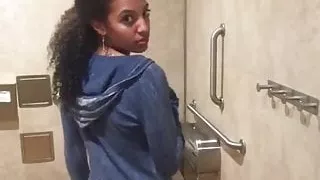 strip and piss in public restroom