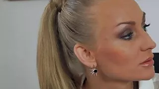 Stunning babe dominates over submissive dude