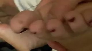 Massaging Suessi's feet