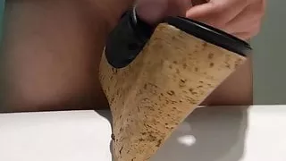 Horny cum in black cork wedge