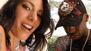 Babe Deepthroats his Long Black Cock