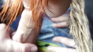 Punker redhead hooker sucks cock like a nympho