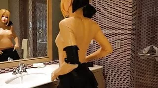 Cosplay Saber enjoys Latex  with lust and soaking wet crotch