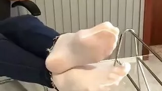 Jeans and nylon feet