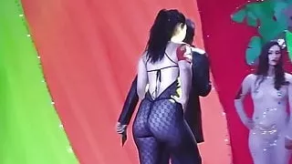 Sexy chick in jumpsuit and thong