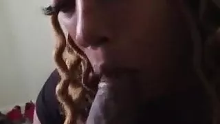 black girlfriend  wrapping her lips around a bbc