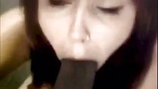 White slut deep throats BBC dildo