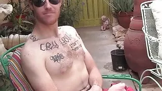 Outdoor solo wanking show with hairy deviant stud