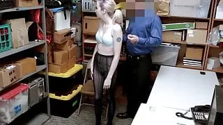 Teen caught shoplifting faces cops giant dick in her mouth