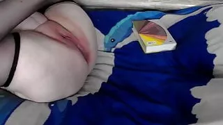 Putting on pink panties to get sperm on ass