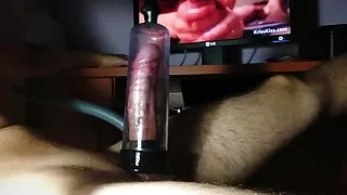 CUMSHOT edging and teasing big cock with PUMP and TOYS
