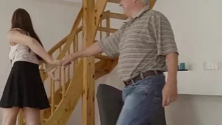 Redhead babe cheats on boyfriend with his big dick father