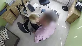 Beautiful blondie bent over and fucked hard in office