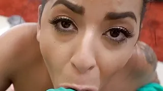 Maid cleans off the cock