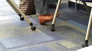 Mature shoeplay in libaray