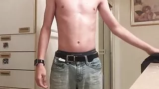Skinny white guy jacks off