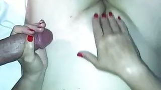 Red nails all over her hot body