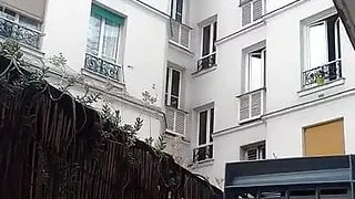 Jerking cock on balcony in front of neighbors