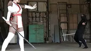 Ninjas torture the poor girl with a sex toy and finger tease