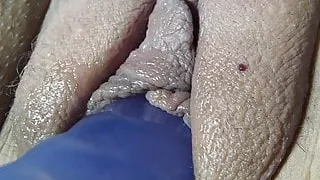 close up pussy with blue dildo insertion NICKI,S