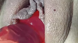 lose up pussy red dildo in NICKI,S PUSSY