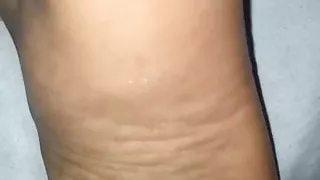 Rubbing dick on sole til cum oozes out
