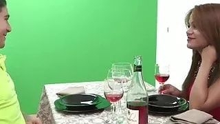 Sasha fucks her date and the waiters for diner