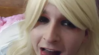 Blonde sissy crossdresser sucks and swallows big load