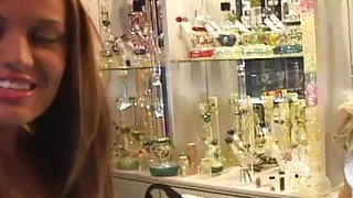 College girl picks up store clerk for hot lesbian sex