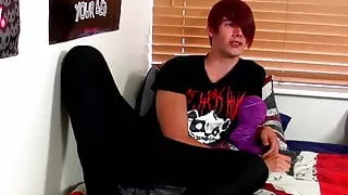 Emo twink Rhys Casey stroking cock after interview