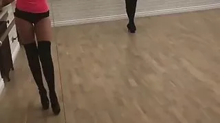 Very hot russian MILF posing in shorts and high heels