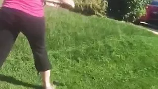 Milf neighbor mowing ass