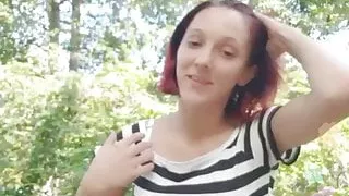 hot babe playing with herself outside