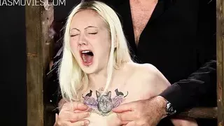 Tits squeezed until the girl cries in pain