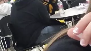 Guy fingering his girlfriend at lunch