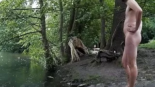 Skinny-dip in public, getting caught naked, cum outdoors