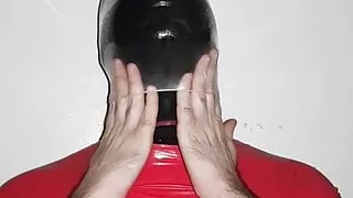 Breathplay latex hood condom corset