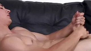 Tattooed army hunk wanks while standing up