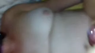 Cum on whore wife's belly