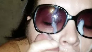 Sexy BBW sucks in sunglasses and gets cum covered (Preview)