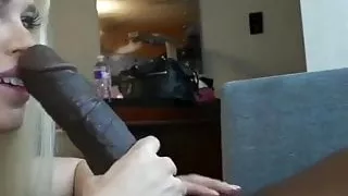 Blonde girl suck a BIG BLACK COCK