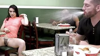 Big ass Mandy Muse fucks in a Diner's toilet