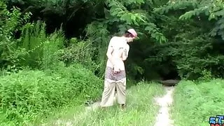 Straight deviant Sean Johansen jacking off in the woods