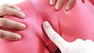 Big Ass Latina Wetting Her Spandex Cameltoe While Stretching