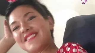 Minnie Mouse feet in white stockings