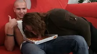 He tricks and doggy-fucks busty big belly plumper