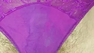 Pissing in spunky purple panties