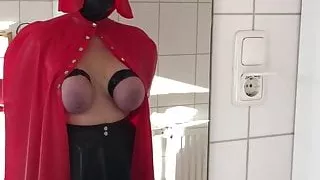 New latex cape covers tied tits