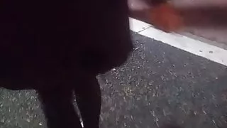 Sexy dark skin college girl in green jumpsuit